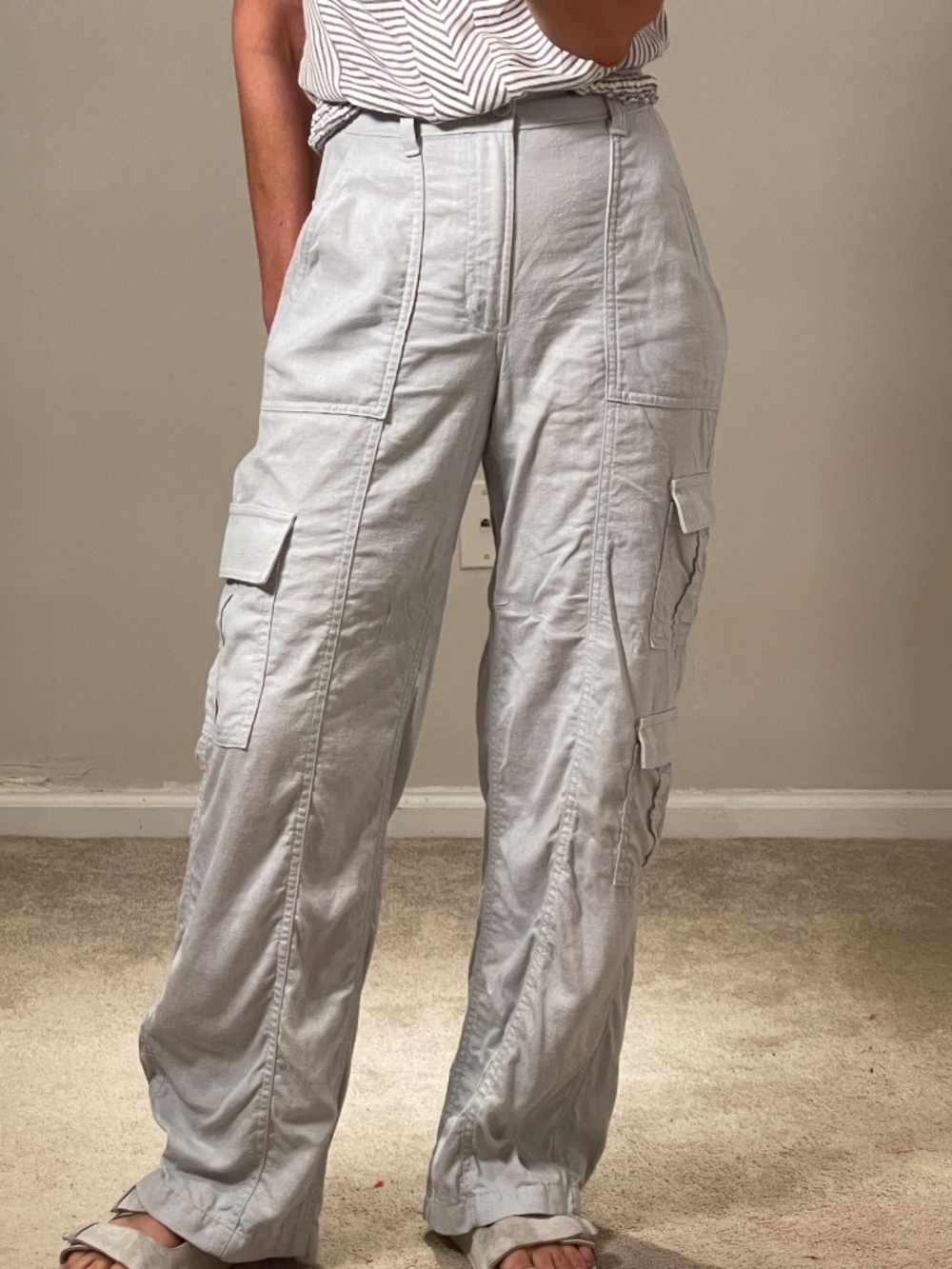 Hollister high rise casual linen light blue/gray cargo style pants women XS